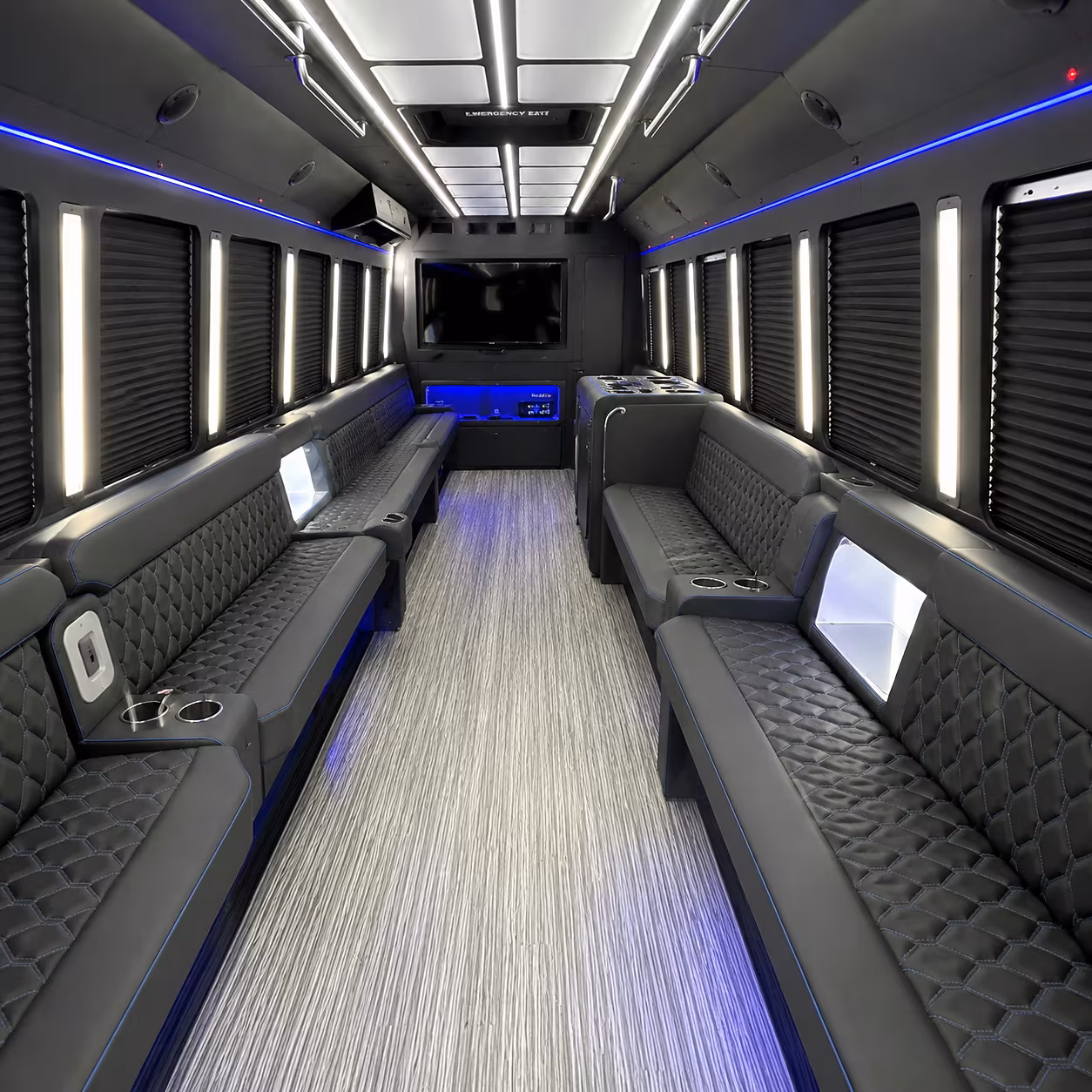 Passenger watching the Kansas City scenery during a regional party bus road trip